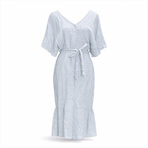 Alessia Pacini Linen Dress L Blue Midi Coastal Grandma Cottagecore Soft Indie